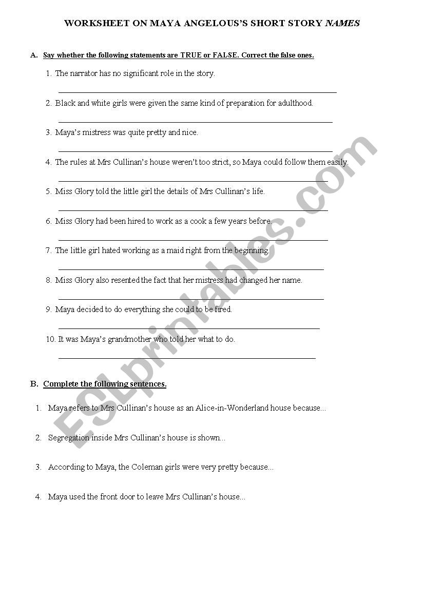 Maya Angelou´s Names - a worksheet - ESL worksheet by Eibe