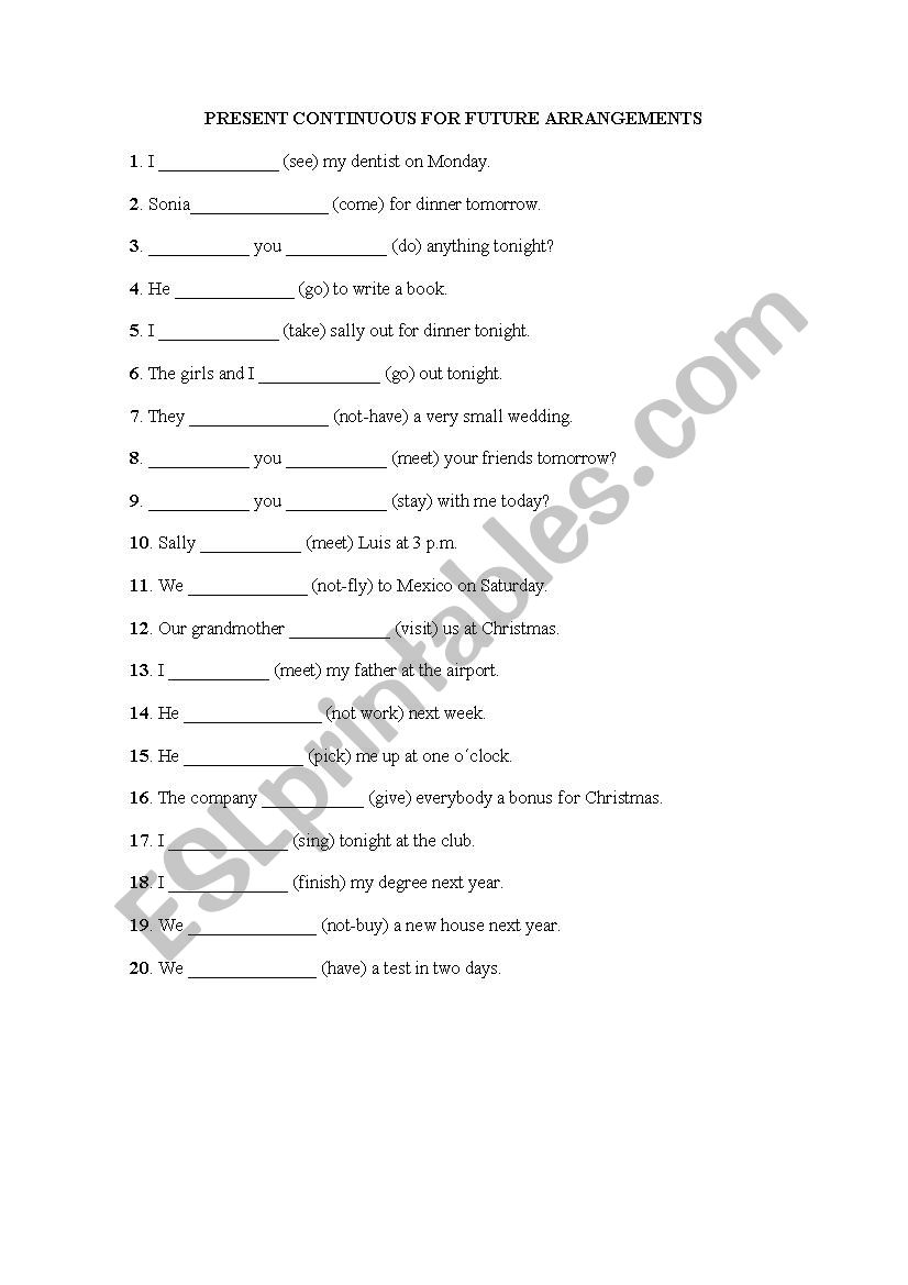 Present Continuous For Future Arrangements ESL Worksheet By Eccp