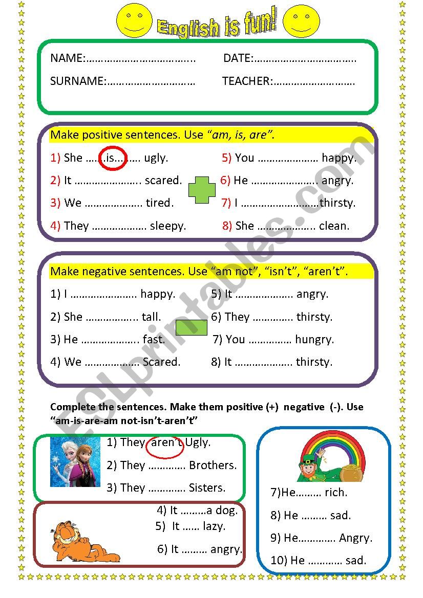 Verb Be am Is Are Positive And Negative Forms ESL Worksheet By 