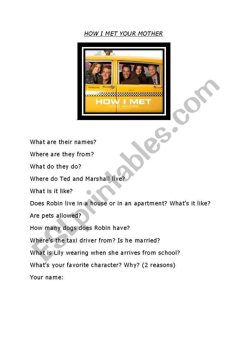 How I met your mother worksheet