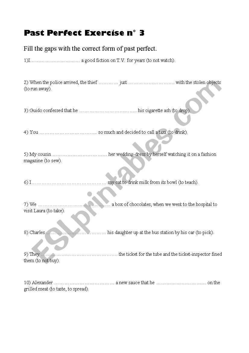 Past Perfect Exercise n 3 worksheet