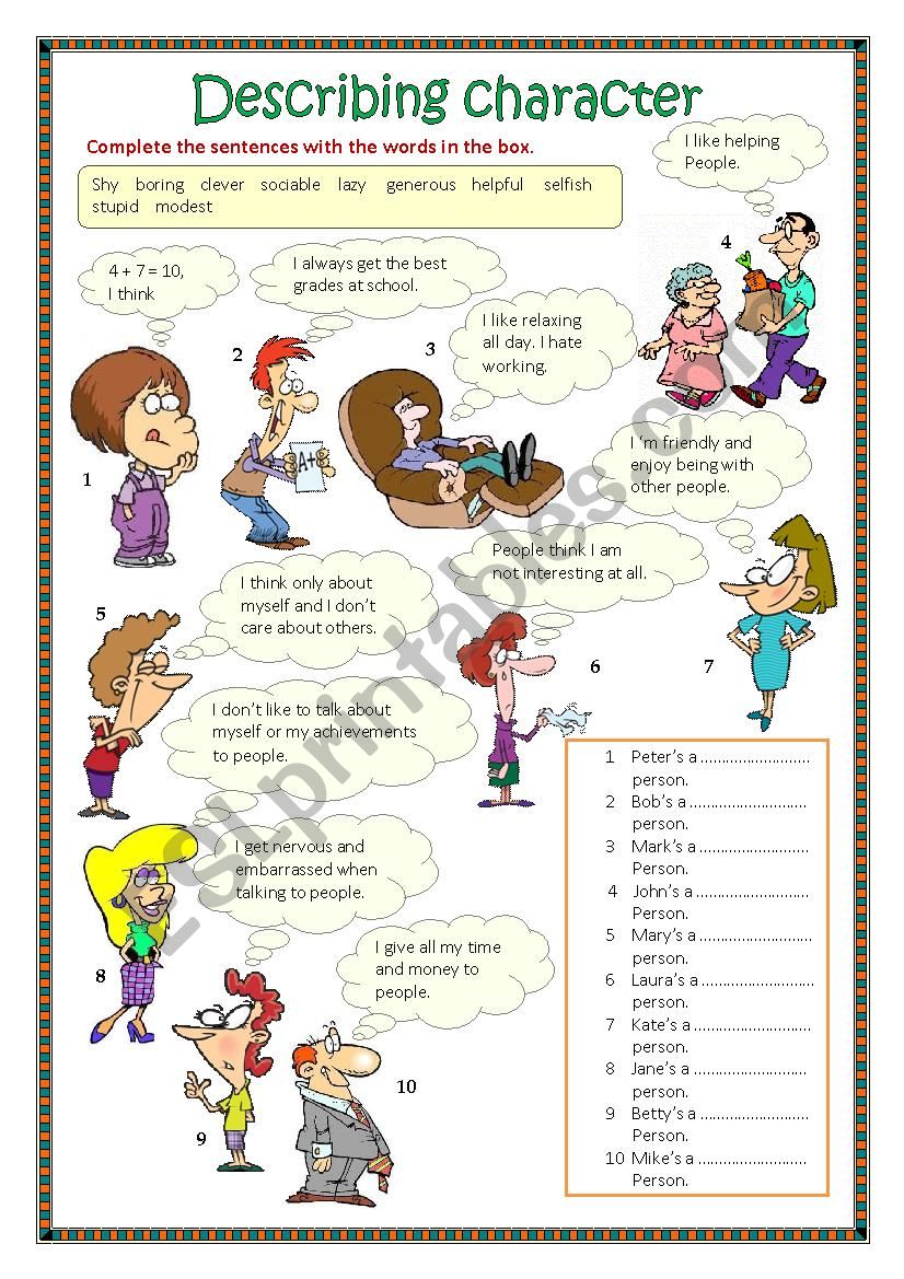 Describing Character 1 ESL Worksheet By James32