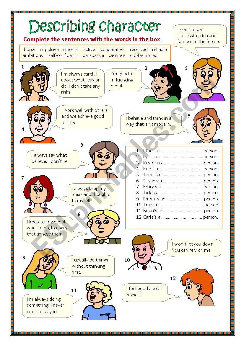 Describing Character 2 ESL Worksheet By James32