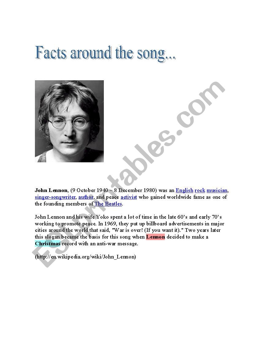 Facts about John Lennon worksheet