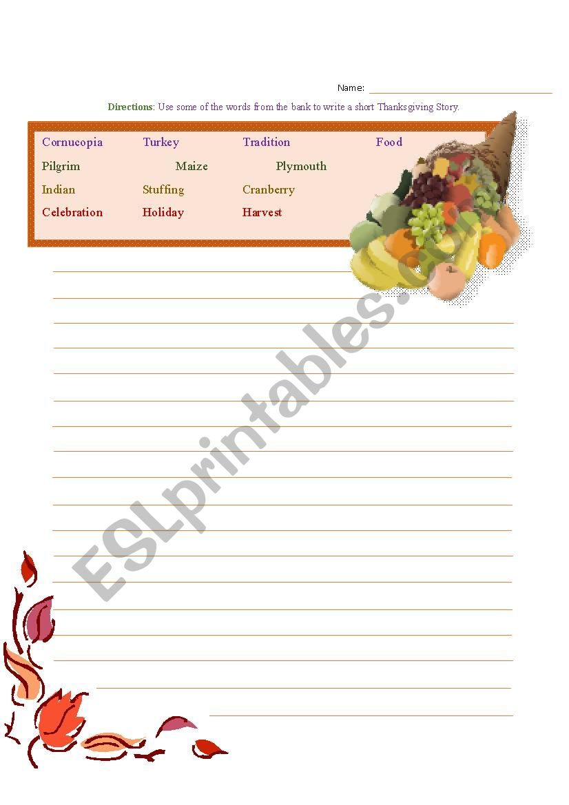 Thanksgiving Write worksheet