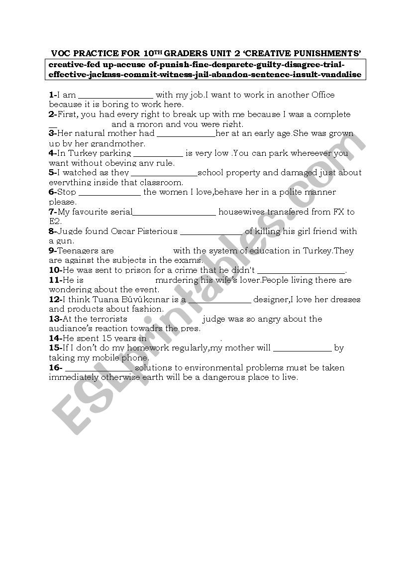 vocabulary for 10 th graders - ESL worksheet by chosoon