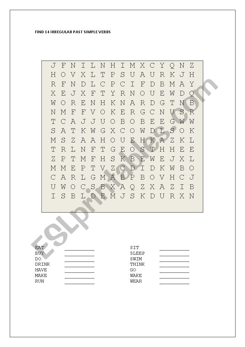 IRREGULAR VERBS PUZZLE worksheet