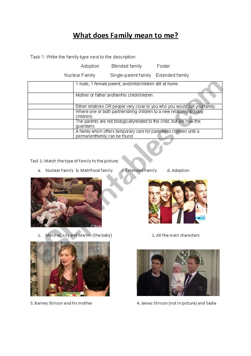 What Does Family Mean to me worksheet