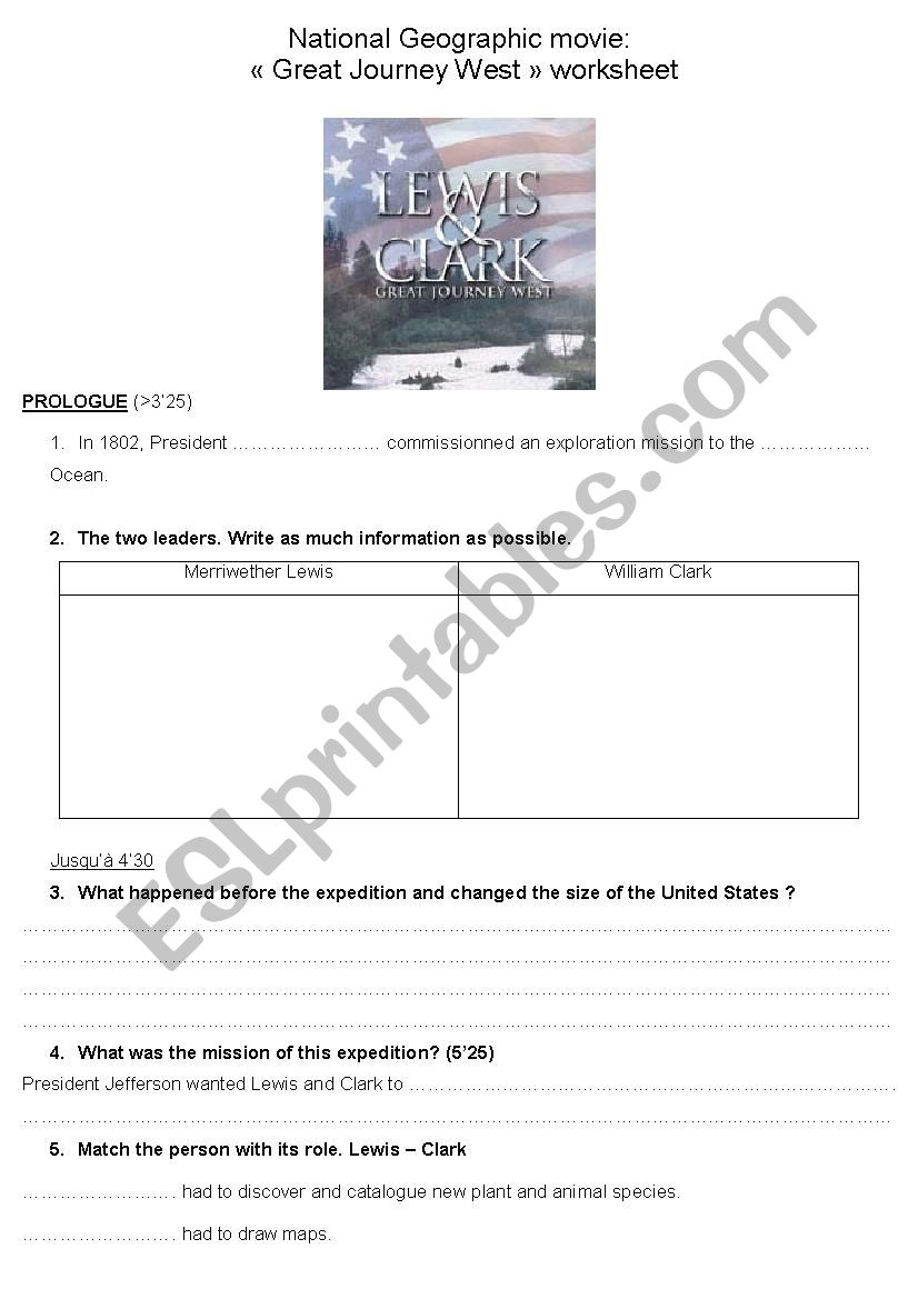 A great journey west movie worksheet