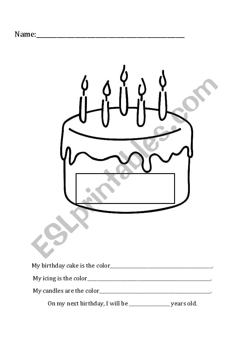 Birthday cake- cut and paste, answer the question - ESL worksheet by  mariagerardo@hotmail.com
