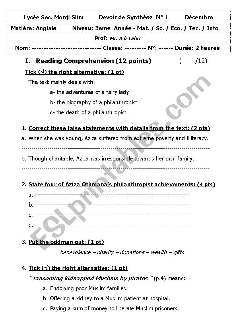 very useful test for third formers 