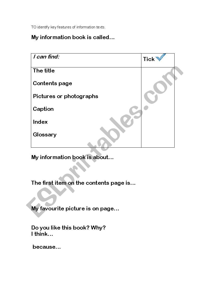 Features of an Info text worksheet