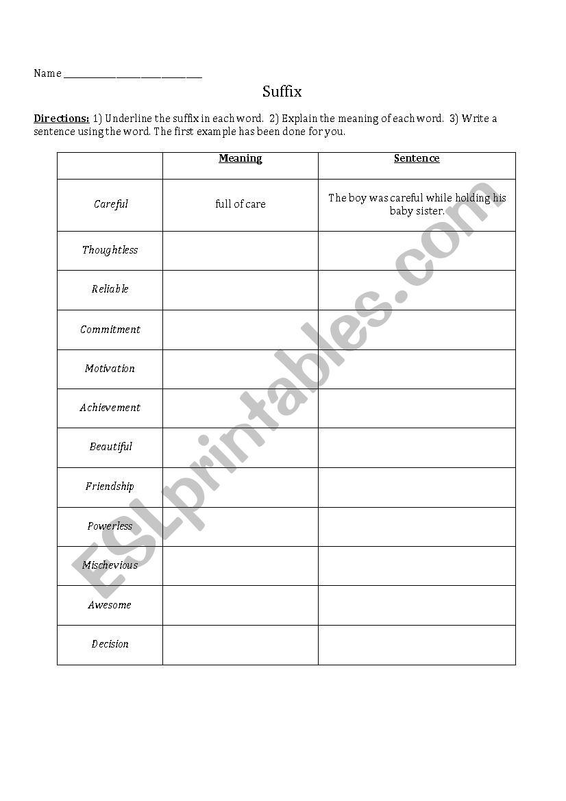 Suffix Worksheet worksheet