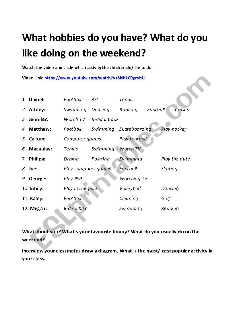 What´s your favourite hobby - ESL worksheet by ksena