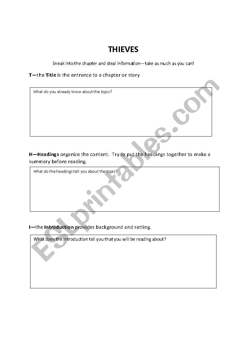 THIEVES strategy graphic organizer