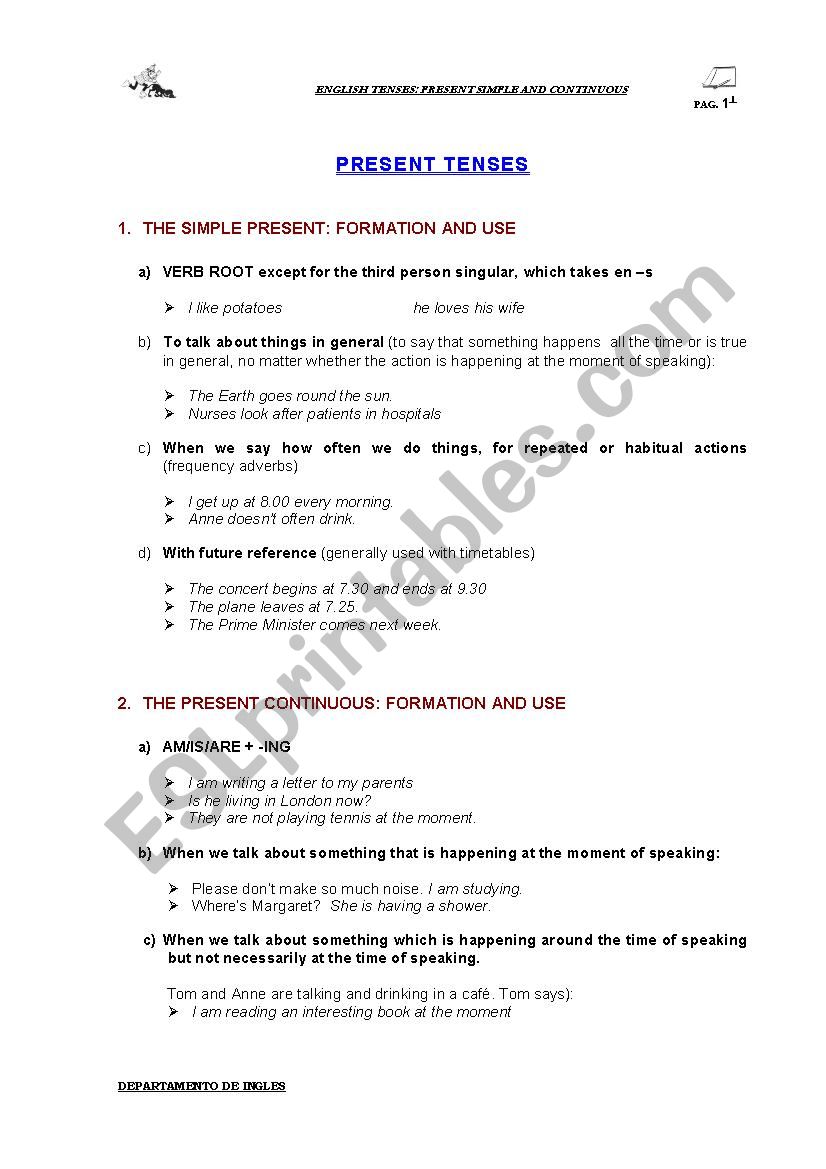 English exercises with tenses worksheet