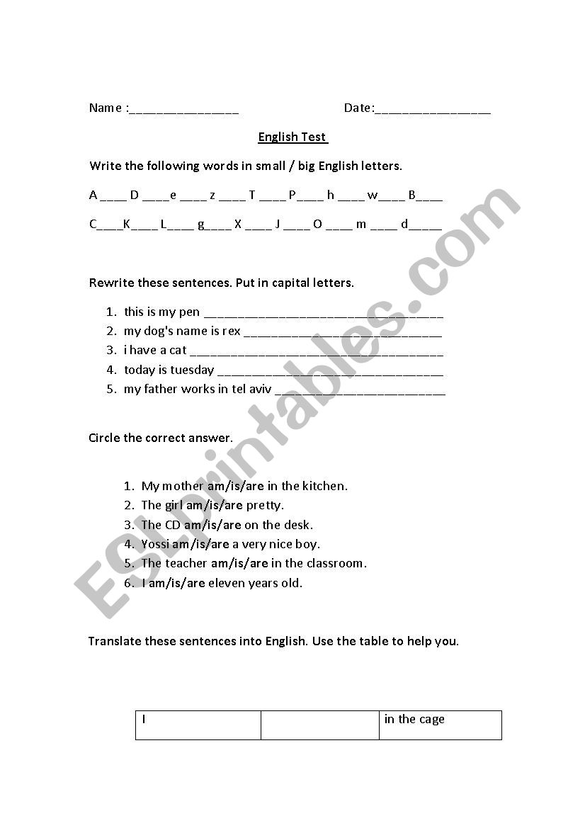 test esl begginer worksheet