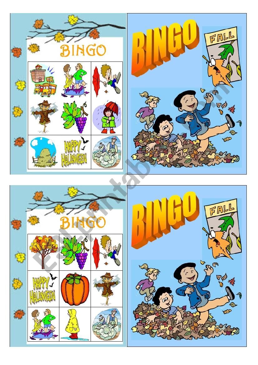 autumn bingo cards part 1 worksheet