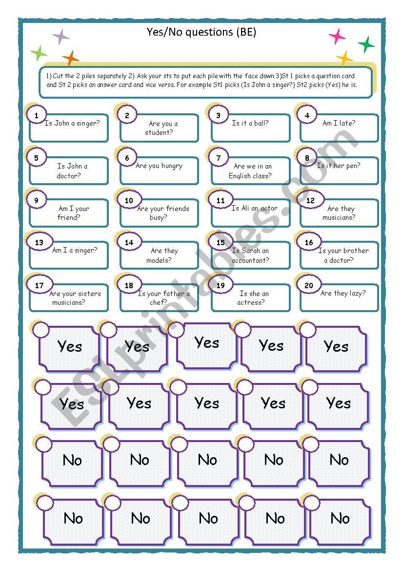 Yes no Question With The Verb To Be ESL Worksheet By Miko 44