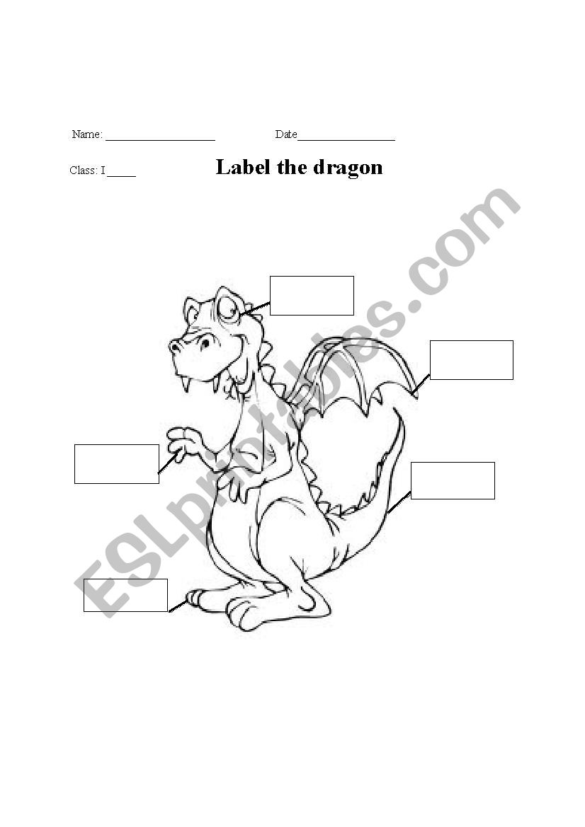label the dragon worksheet