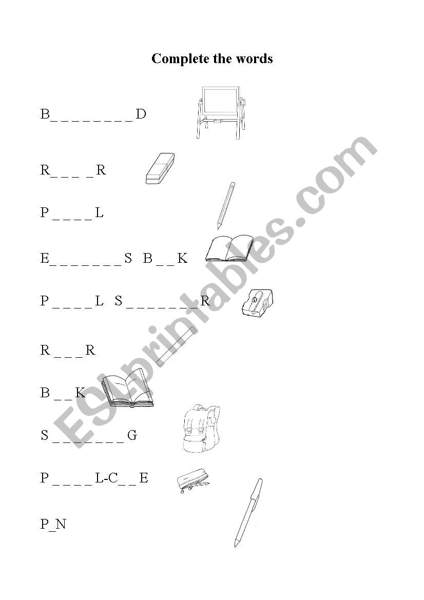 Complete the Words worksheet