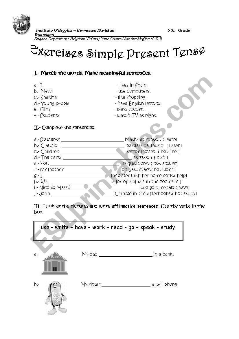 Simple Present Tense Exercises Worksheets