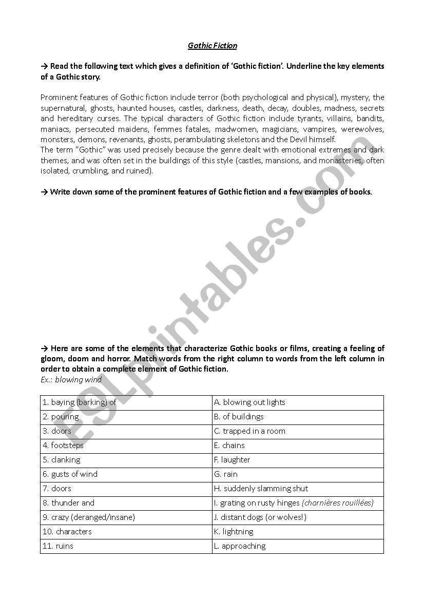 Gothic Literature ESL Worksheet By Nelinceto