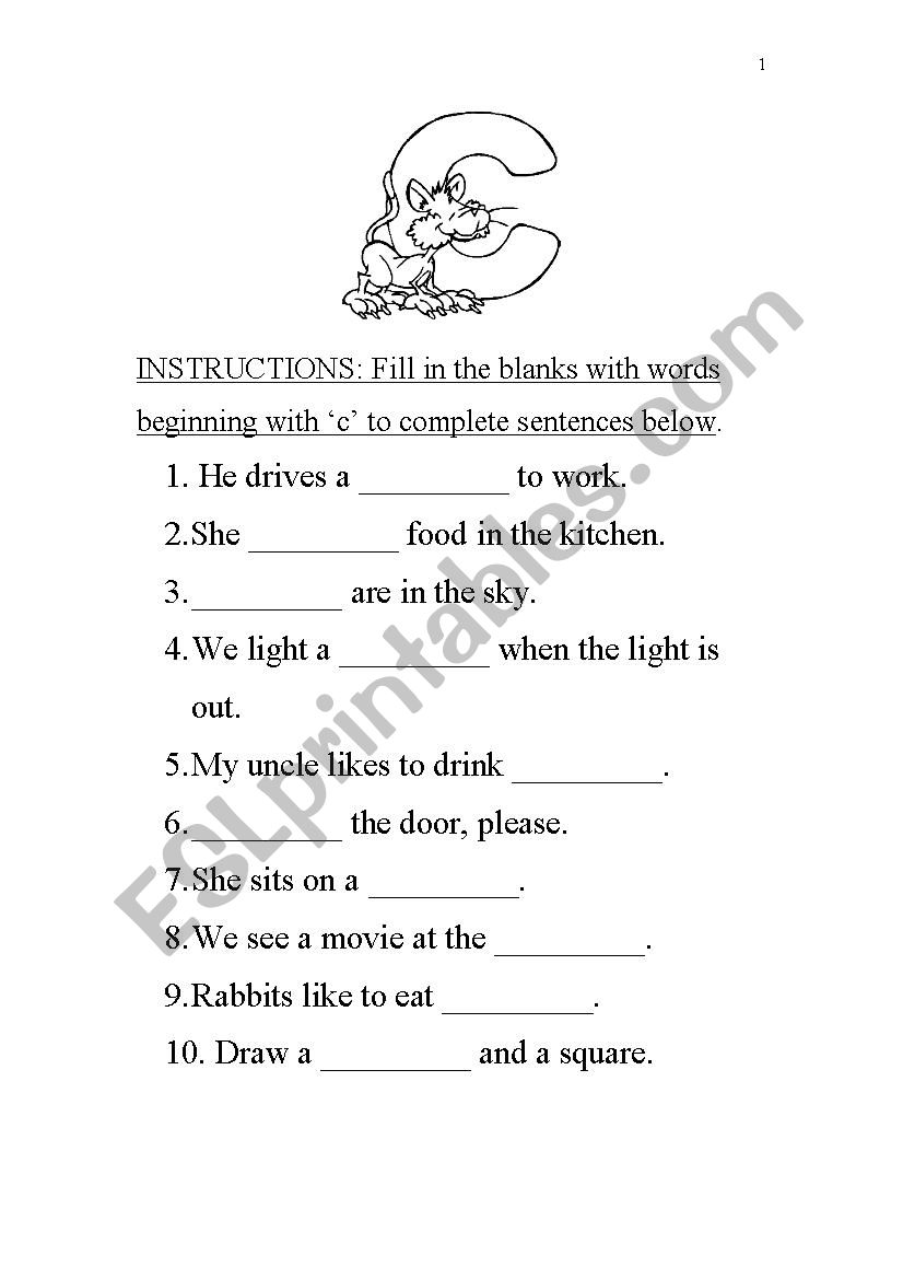 The Vocabulary Test For The Alphabet C Esl Worksheet By Victor One