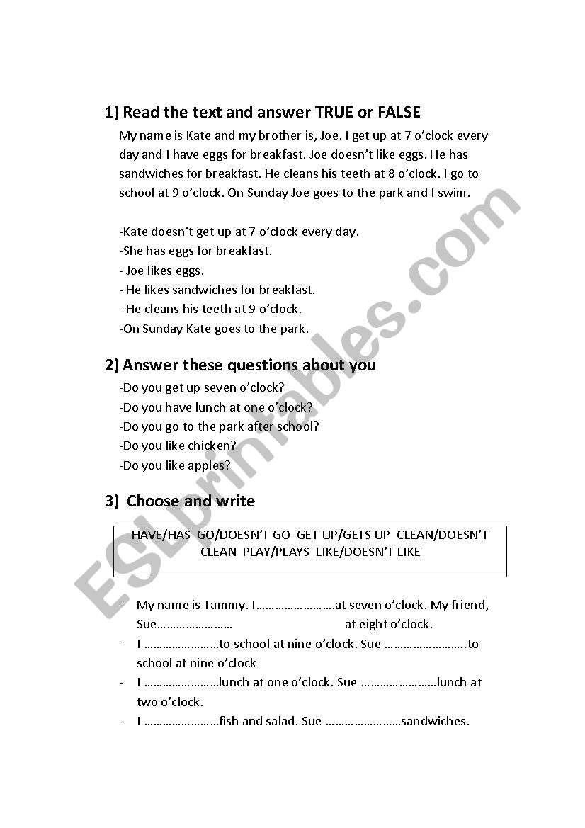 PRESENT SIMPLE worksheet