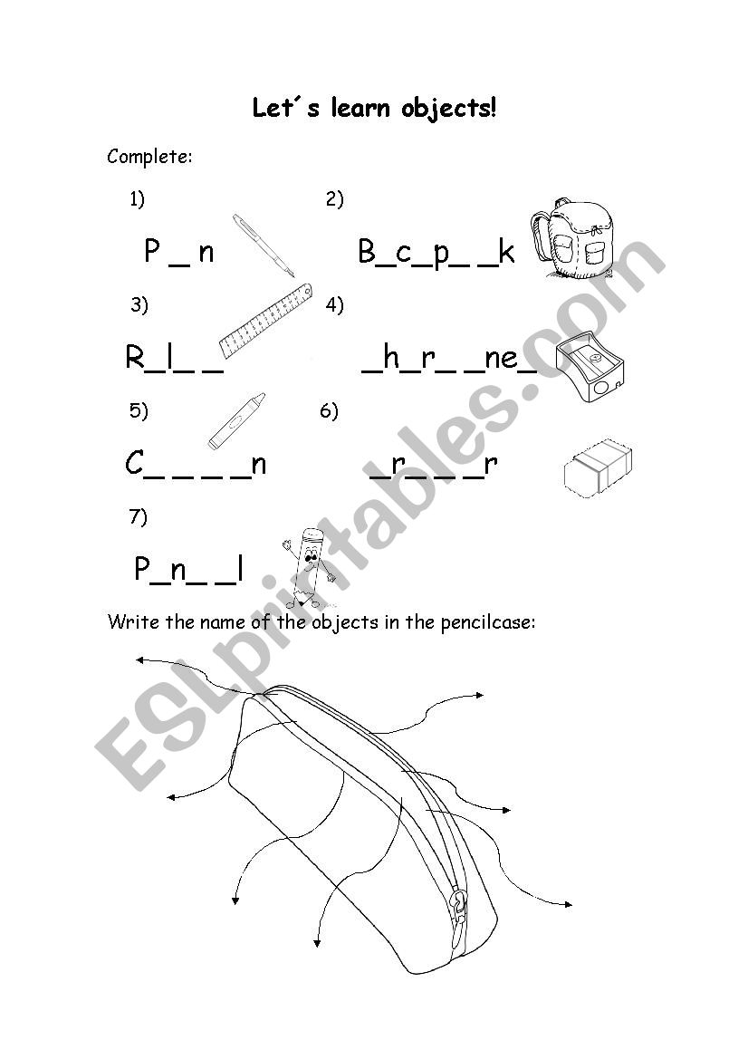 School objects worksheet