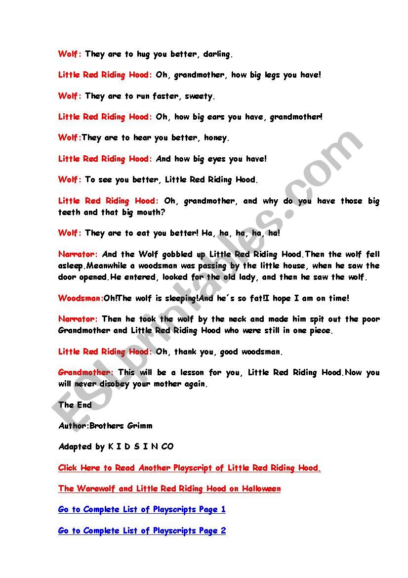 Little Red Riding Children PLAYs - ESL worksheet by JooBlack
