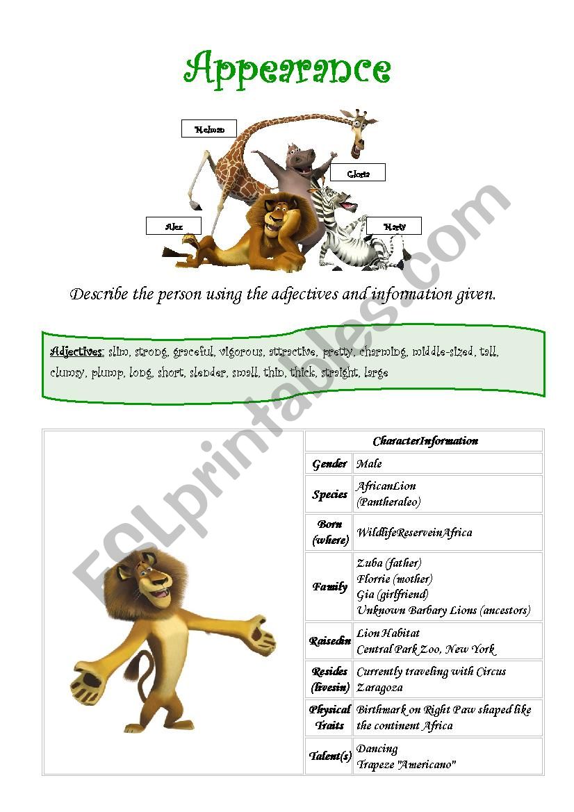 Appearance worksheet