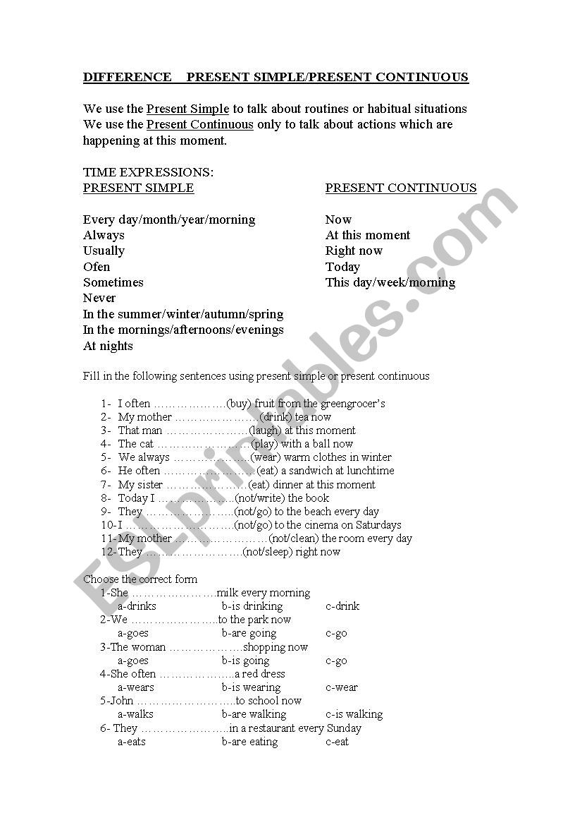 PRESENT SIMPLE AND CONTINUOUS worksheet