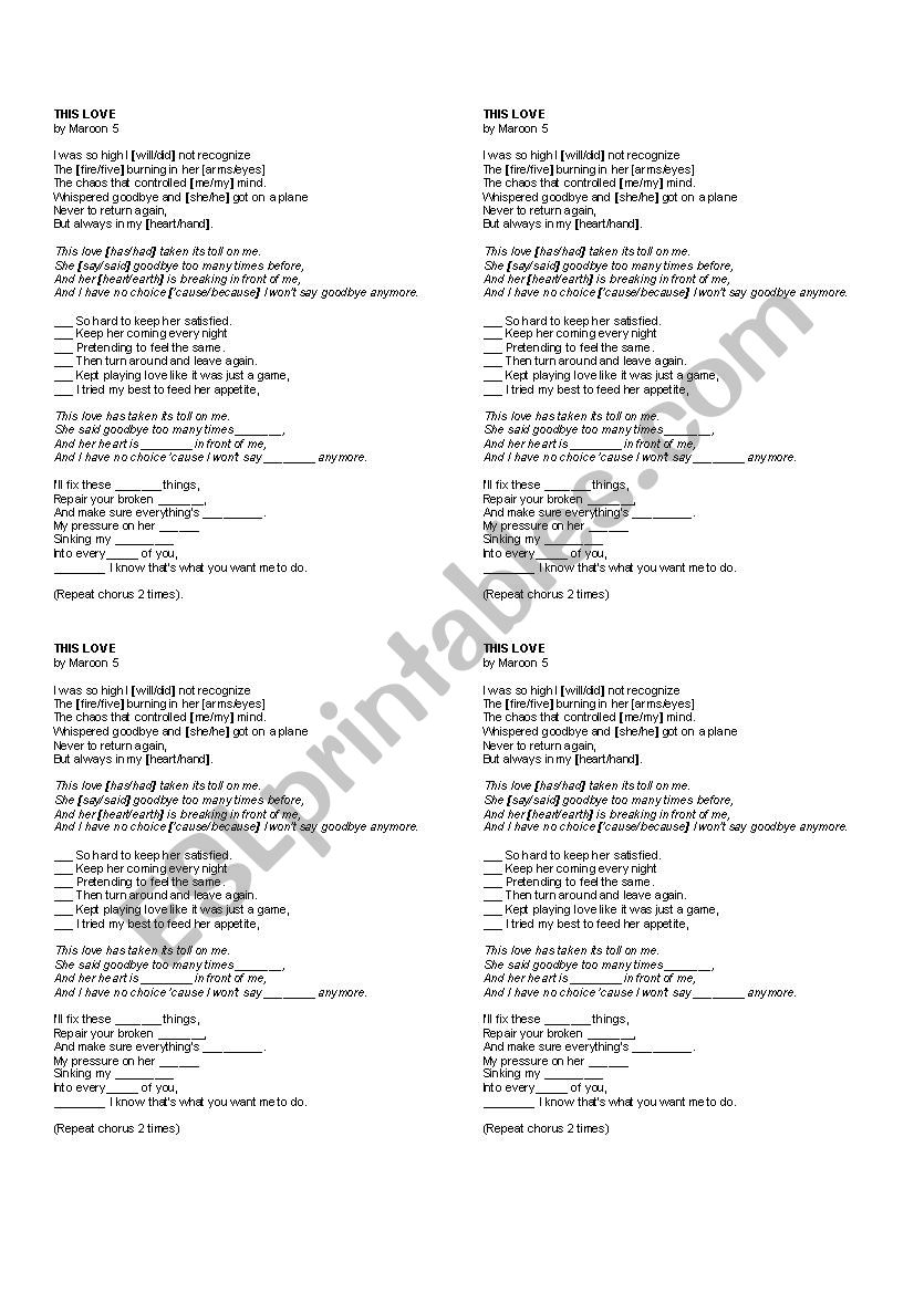 MAROON FIVE SONG - ESL worksheet by niramrolf