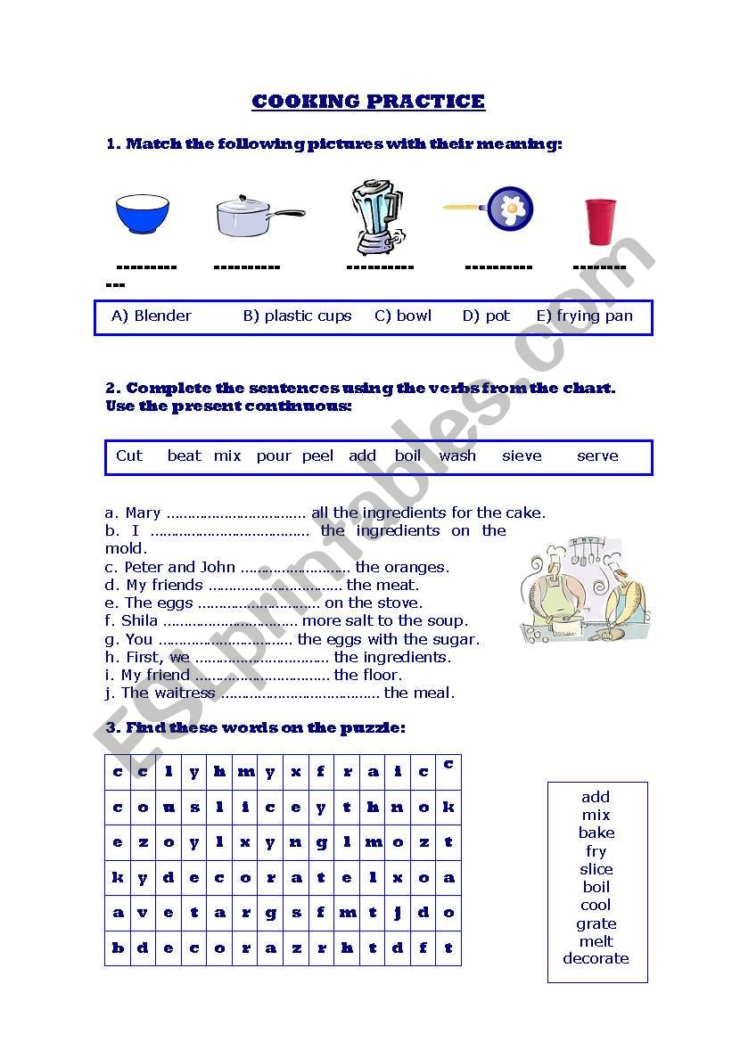 Cooking Vocabulary with the present continuous