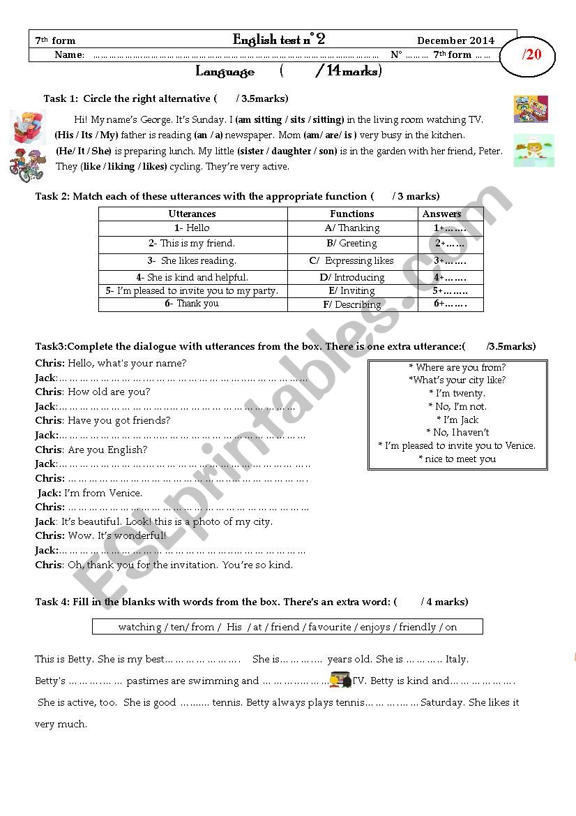 Test N°2 - ESL worksheet by Tatouha