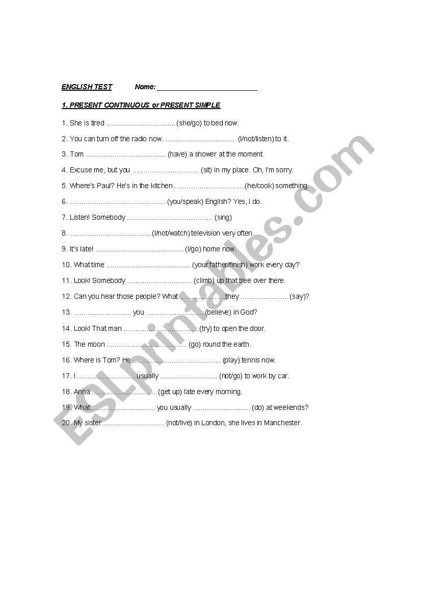 ENGLISH TEST1 worksheet
