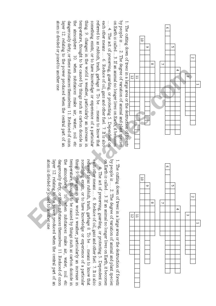 Enviroment crossvord worksheet