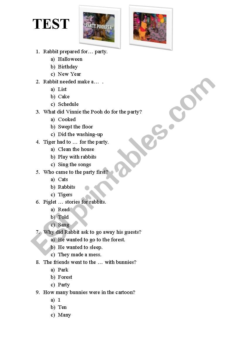 Party Poohper worksheet