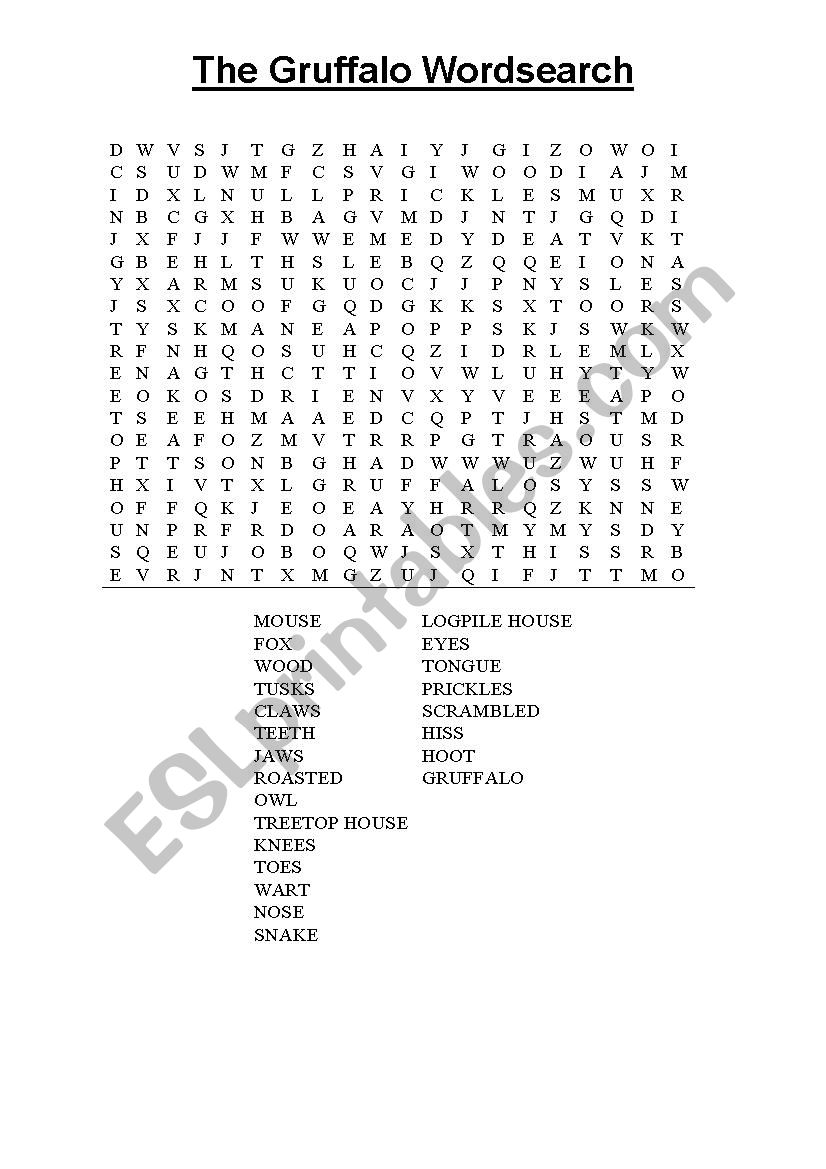 The Gruffalo Wordsearch worksheet