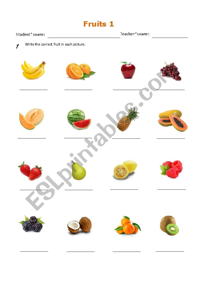 Fruits worksheet