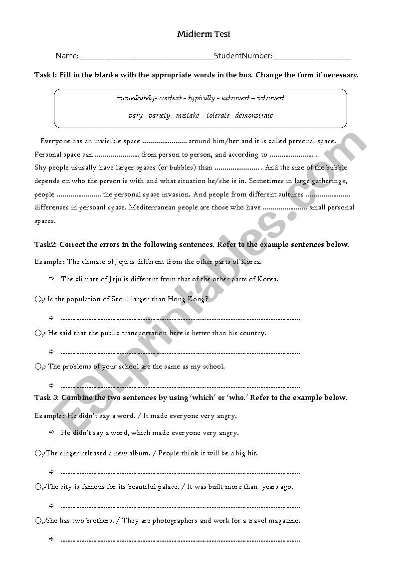 Test for 9th graders worksheet