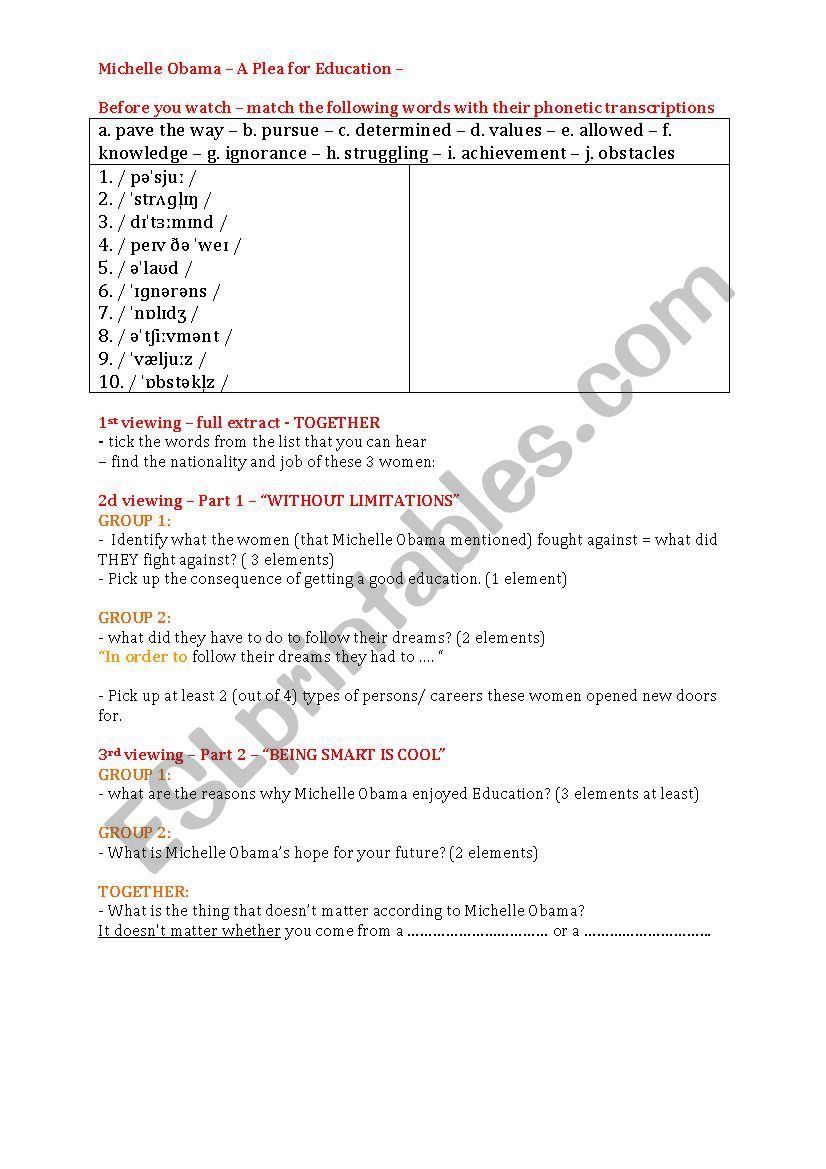 Education - comprehension worksheet