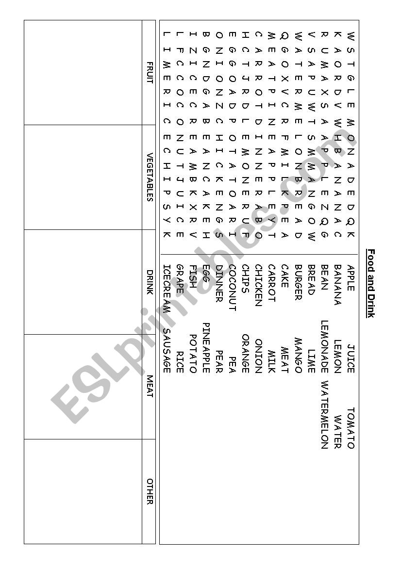 Food and drink worksheet Cambridge Starters