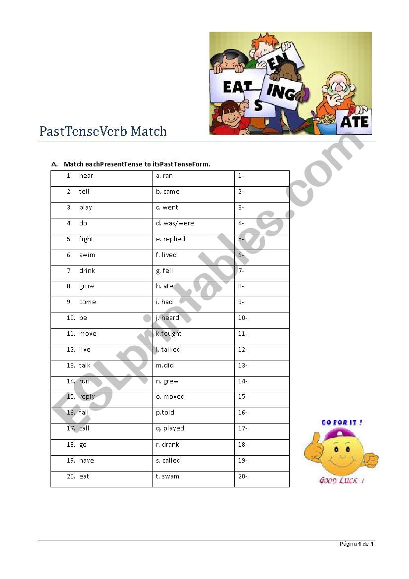 Past Tense Verb Match worksheet