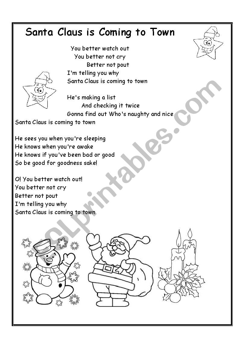 santa claus is coming to town - ESL worksheet by carlacid