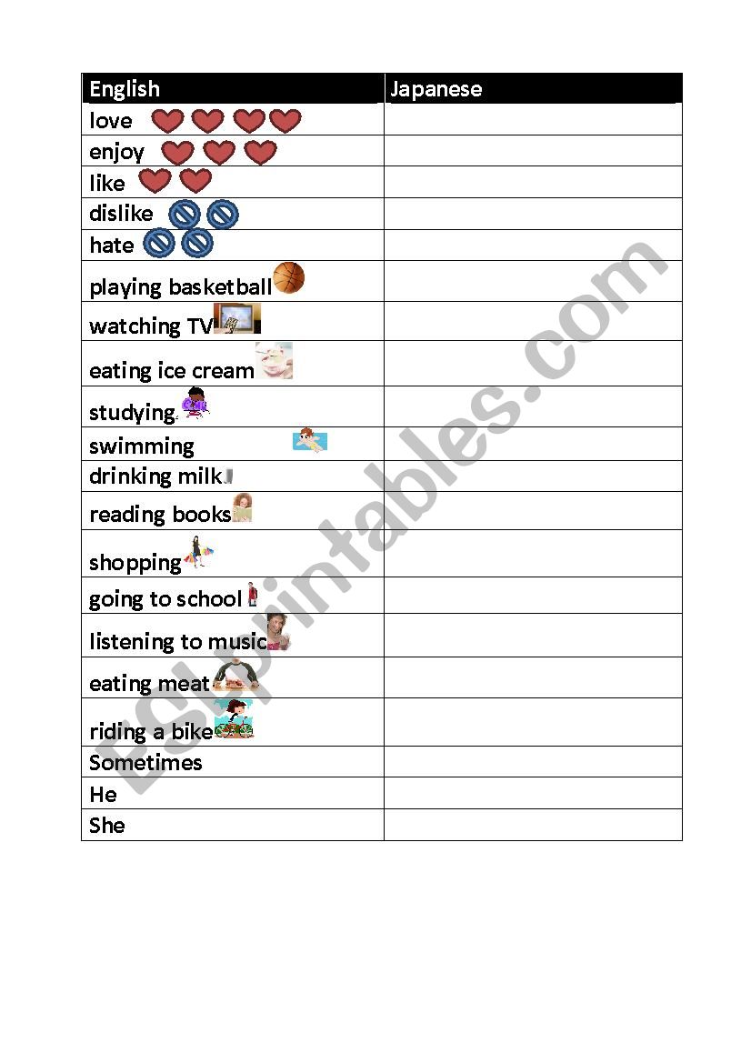 vocab sheet  worksheet