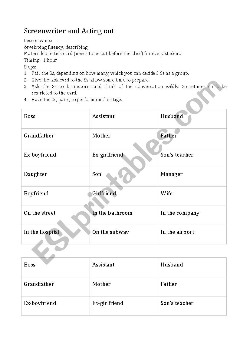 Story giving worksheet