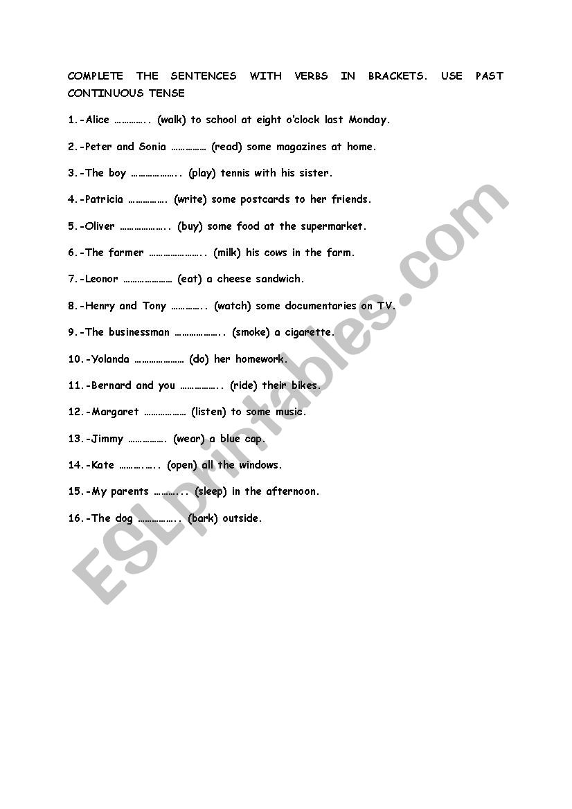 past continuous tense worksheet