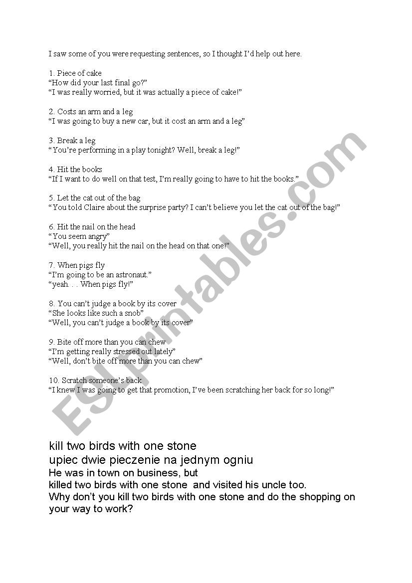 Basic idioms  worksheet